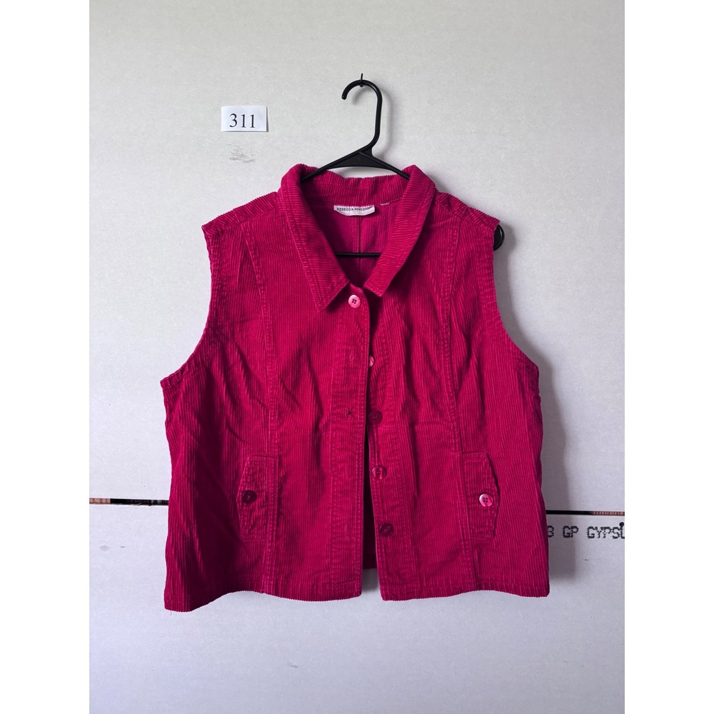 Rebecca Malone Magenta Pink Corduroy Button Front Vest Sleeveless Collar Pockets